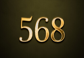 Old gold effect of 568 number with 3D glossy style Mockup.	