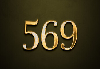 Old gold effect of 569 number with 3D glossy style Mockup.	
