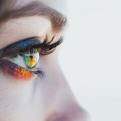 Fototapeta premium Close-up of woman's eye with colorful eye makeup
