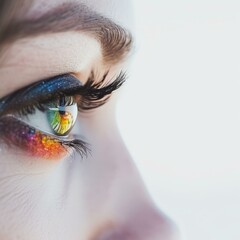 Close-up of woman's eye with colorful eye makeup