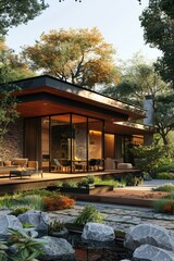 Obraz premium Modern House Exterior Design with Natural Landscaping