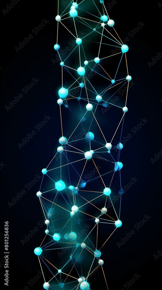 Poster blue and white glowing plexus structure with connected spheres