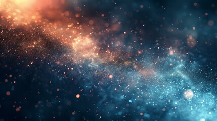 Blue and orange glowing particles flowing in space - obrazy, fototapety, plakaty