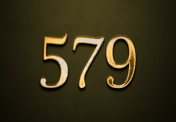 Old gold effect of 579 number with 3D glossy style Mockup.	
