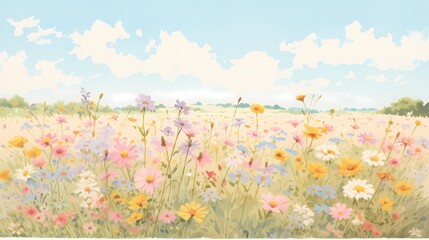 stunning Sea of Flowers landscape illustration poster background
