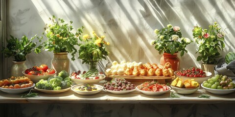 Norwegian Constitution Day feast table setup, showcasing traditional dishes in soft, natural light.