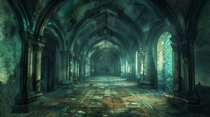 Obraz premium gloomy dungeon hallway corridor castle ruin creepy