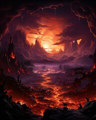 Fototapeta premium A dark and stormy night in the middle of a lava field