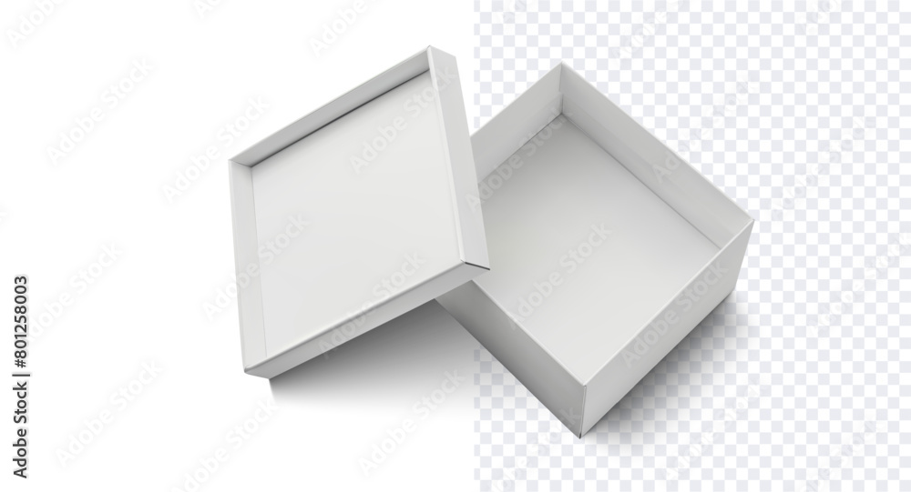 Wall mural open white box with lid for product display. simple yet elegant open white box with a detached lid, 