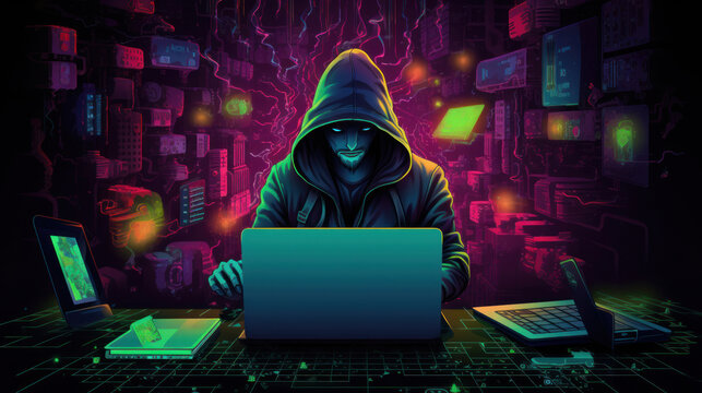 An internet hacker is working hard to infiltrate a security system.