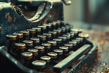 Very close-up view of rusty and worn typewriter keys emphasizing the texture and age