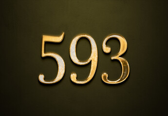 Old gold effect of 593 number with 3D glossy style Mockup.	