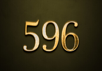 Old gold effect of 596 number with 3D glossy style Mockup.	