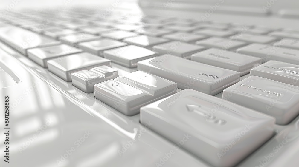 Poster minimalist design of a white laptop keyboard in a bright and clean workspace setting