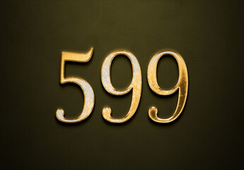 Old gold effect of 599 number with 3D glossy style Mockup.	