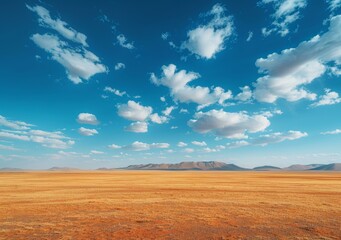 Vast and empty steppe landscape with mountains in the distance