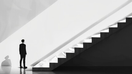 Wallpaper of success, side view, stairs, black and white (referring to hesitation to start)