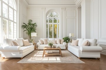 Bright and Airy Living Room With Three White Sofas