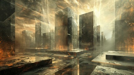 Obraz premium The ruins of a city after an apocalyptic event