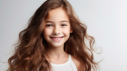 Portrait of a smiling young girl with long brown hair