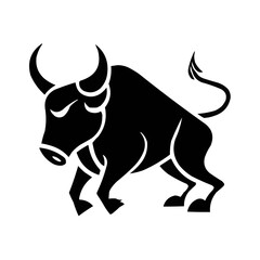 Angary bull vector illustration | Digital silhouette of a bull black and white
