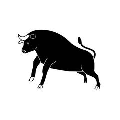 Furious bull vector illustration black and white | Bull silhouette design svg