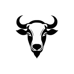 Vector illustration of a bull head black and white | Silhouette of a bull head