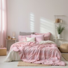 Fototapeta premium Simple and elegant pink bedding set with a cozy and comfortable vibe