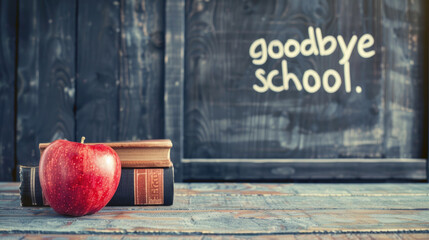 Greeting cards backgrounds with space for text on a school theme. Teacher's Day. Goodbye, school. Beginning and end of the school year. Blurred background