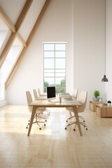 Bright and Airy Home Office with Large Windows and a Wood Plank Accent Wall