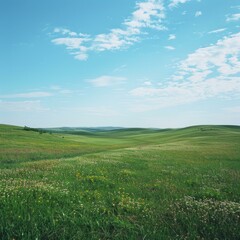 Obraz premium Vast green rolling hills under blue sky with clouds