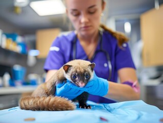A veterinarian examining a ferret in a clinic - Powered by Adobe