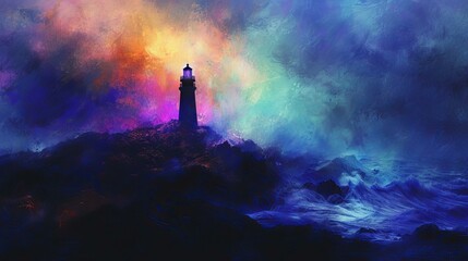 Fantasy lighthouse in the middle of a raging storm - obrazy, fototapety, plakaty