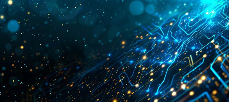 Blue circuit board with illuminated lights and distinct yellow markings for enhanced visibility