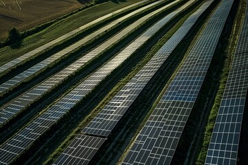 Solar Panels in Fields, Perfect for companies focusing on alternative energy solutions and solar panel technology. Generative AI.