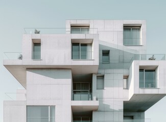 Modern concrete architecture with geometric shapes and large windows