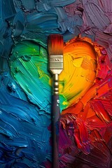 Colorful heart painting with vibrant rainbow hues and paintbrush for artistic creation