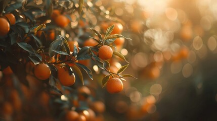Portrait of a tree full of ripe oranges harvest ready to be picked on blur background. generative AI