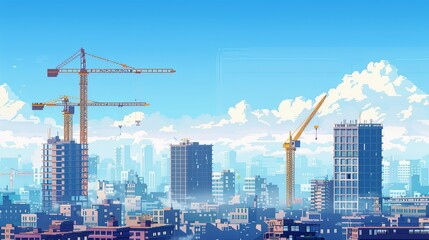 Fototapeta premium Urban Construction Landscape, architectural firms, construction companies, and real estate agencies. The background can depict modern buildings and construction cranes against the urban sky
