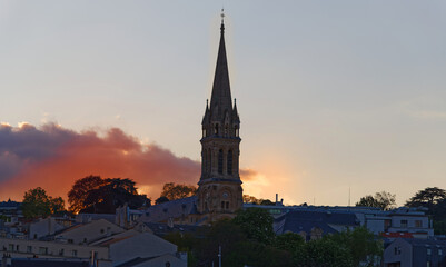 Notre-Dame-de-Boulogne church, also known as Notre-Dame-des-Menus at sunset , Boulogne-Billancourt,...