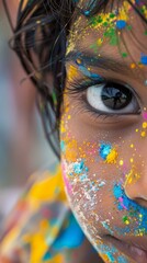 Portrait of a young Indian boy covered in colorful powder