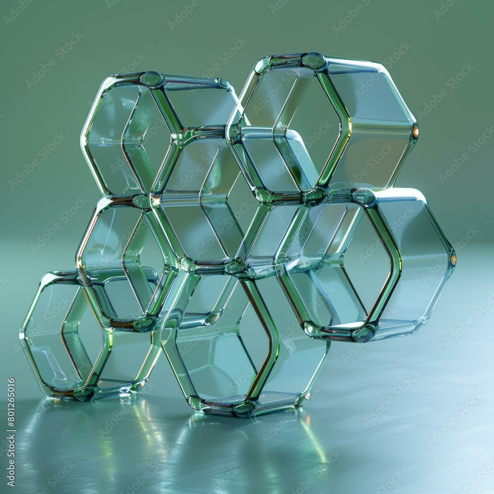 Poster 3d rendering of glass hexagons