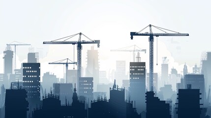 Fototapeta premium Urban Construction Landscape, construction companies, and real estate agencies. Features modern buildings and construction cranes against the urban sky, showcasing growth and development in the city.