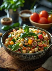 chickpea salad with vegetables and basil