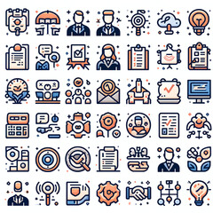 Colorful Modern Business and Communication Icon Set