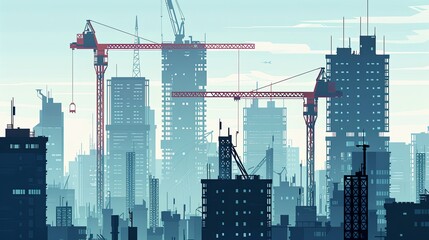 Urban Construction Landscape, Ideal for architectural firms, construction companies, and real estate agencies. Background depicts modern buildings and construction cranes against the urban sky.