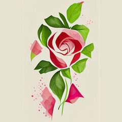 Illustration - single rose vector art, water color, pattern, red, pink, white