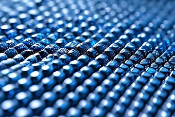 Fototapeta premium Abstract geometric tech matrix, sleek black hexagons, radiant blue accents, premium 32K detail blue square glass background. Abstract blue background with glass cubes.