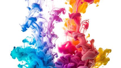 Vivid Ink Explosions Underwater on Transparent Background