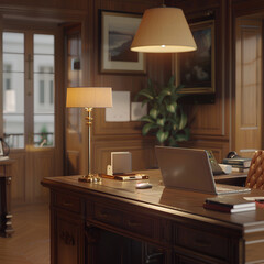modern office with computer on table work